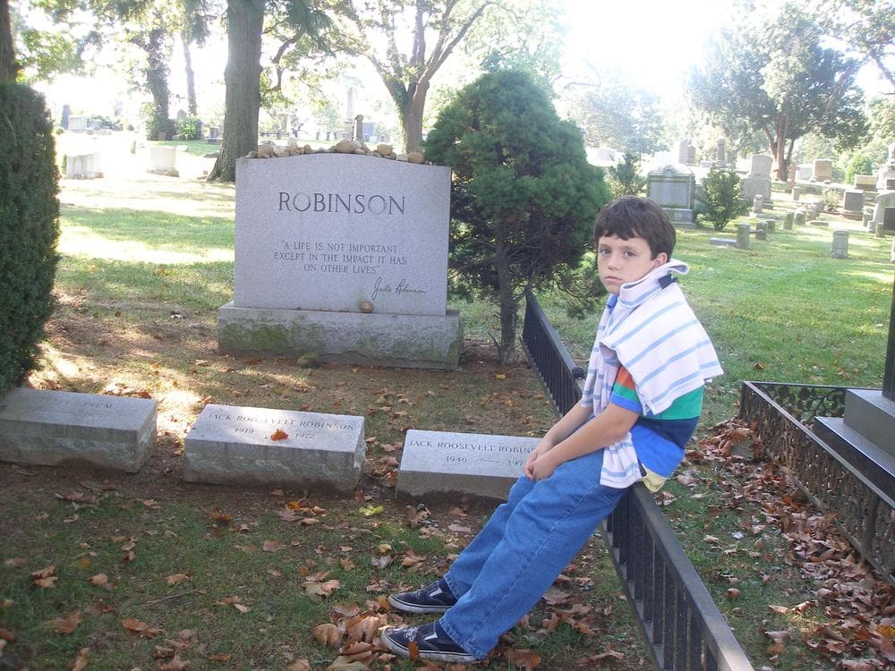 Joe at Jackie Robinson&#039;s grave, Sept 2009. (Courtesy Gullo Family)