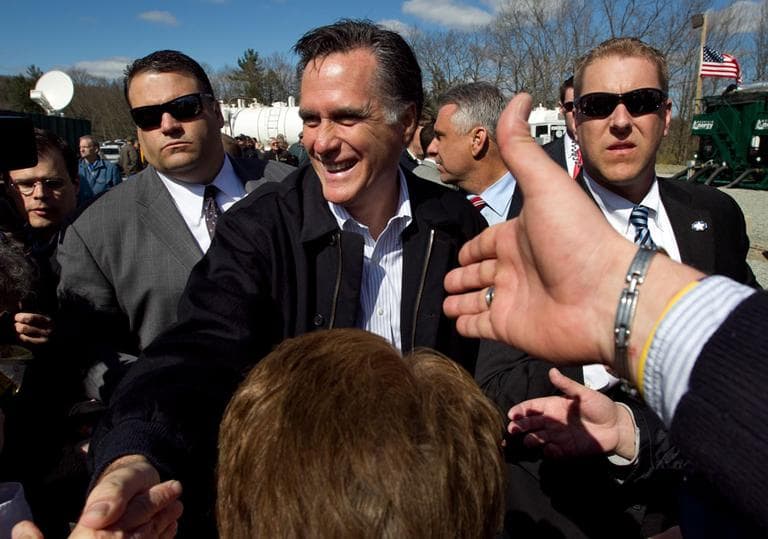 Republican presidential candidate Mitt Romney greets people following a campaign event in Tunkhannock, Pa., Thursday. (AP)