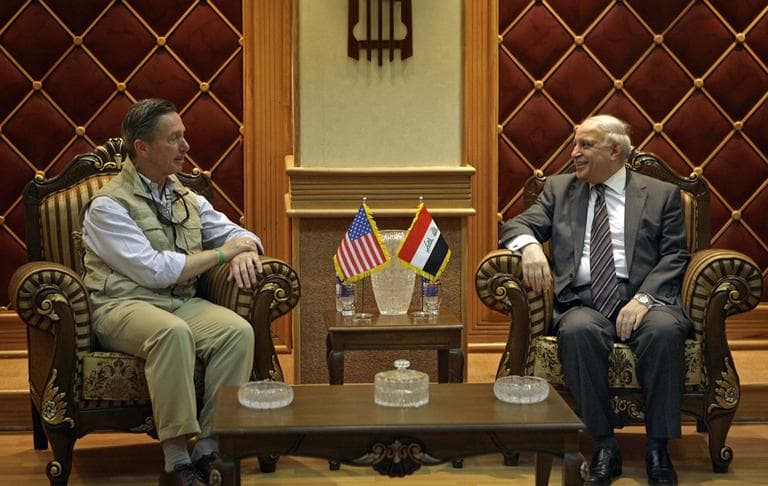 U.S. Rep. Stephen Lynch, D-Mass., left, meets with Iraq&#039;s Deputy Foreign Minister Labid Abbawi, right, during his visit to Baghdad in 2009. (AP/Hadi Mizban)