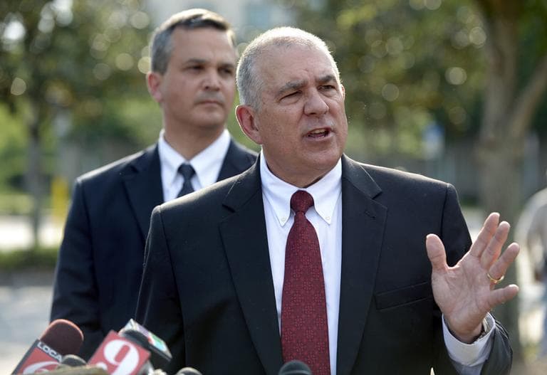 Hal Uhrig, right, and Craig Sonner, former attorneys for George Zimmerman, speak to reporters during a news conference. (AP)