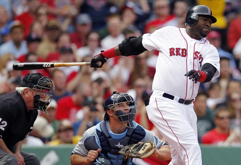 Boston Red Sox&#039;s David Ortiz hits a double during the second inning Sunday. (AP)