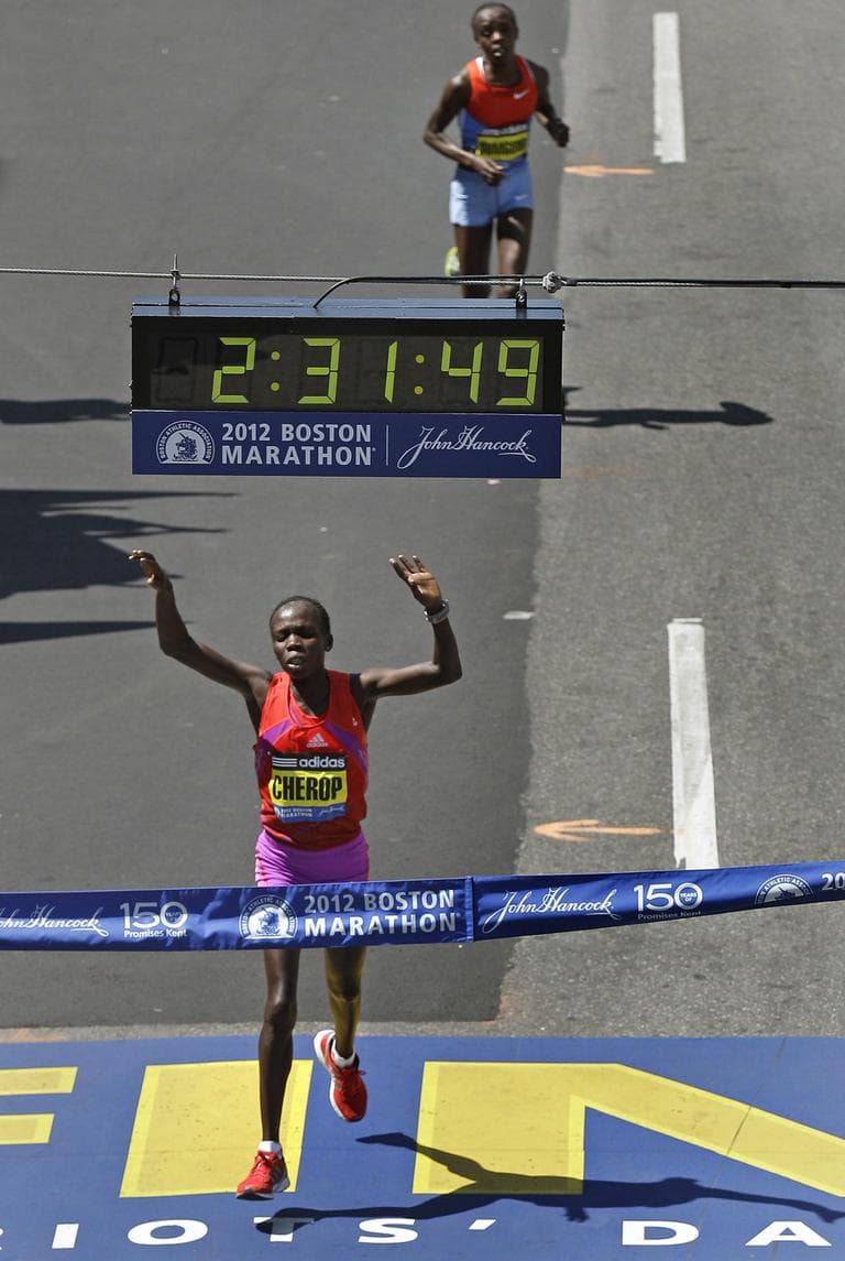 Sharon Cherop, of Kenya wins the Boston Marathon. (AP)