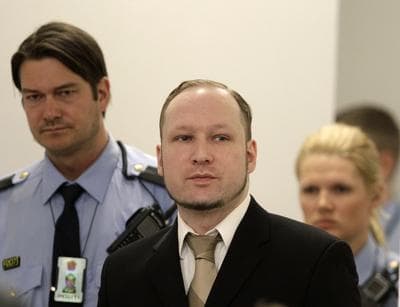 Accused Norwegian Anders Behring Breivik arrives at the courtroom, in Oslo, Norway, Tuesday. (AP)