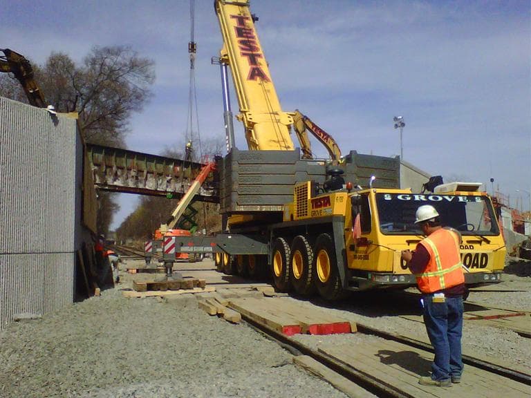 Work on Boston&#039;s River Street Bridge this past weekend (MassDOT)