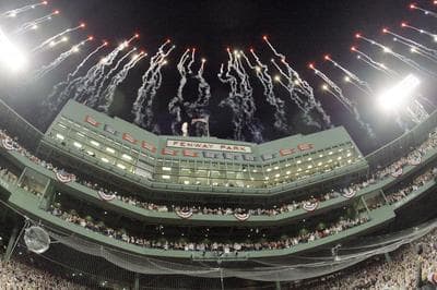 In this April 4, 2010, file photo, fireworks soar over the Fenway Park press box before the opening game of the baseball season between the Boston Red Sox and the New York Yankees. (AP)