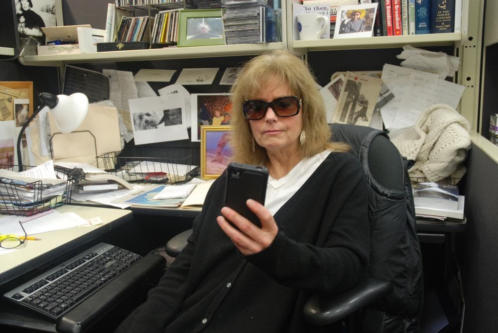 She may not be Secretary of State, but Robin knows how to let her thumbs fly. What is she Tweeting? Find out at Twitter.com/@hereandnowrobin. (Nate Goldman/Here &amp; Now)