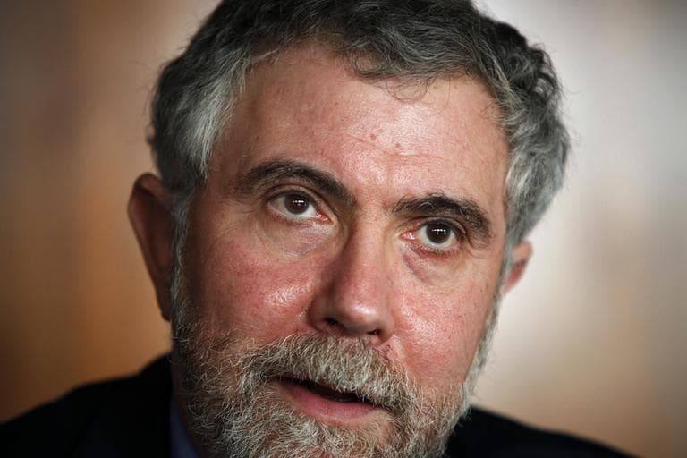 American economy Nobel Prize laureate Paul Krugman talks to journalists during a news conference before being awarded an Honoris Causa degree by Lisbon University, Lisbon Technical University and Lisbon Nova University Monday, Feb. 27, 2012 in Lisbon. (AP)