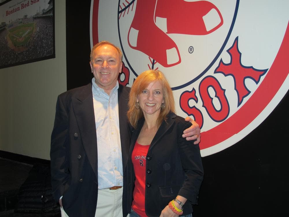 Trisha and David Boisvert at Who's On First across from Fenway Park (Dan Mauzy for WBUR)