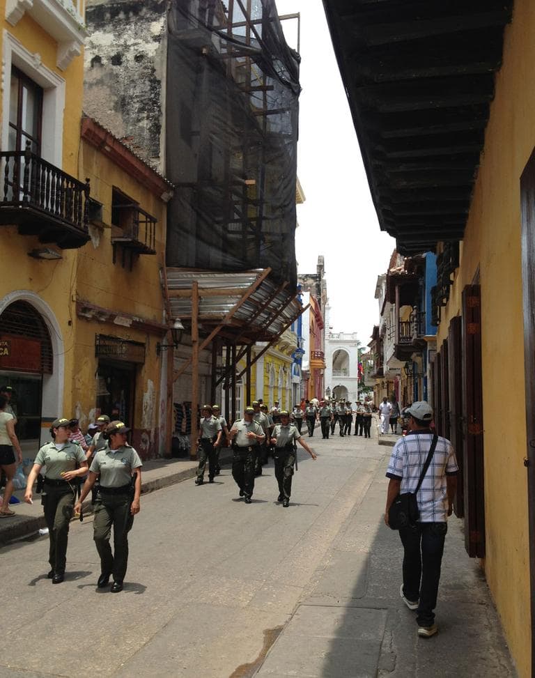 Police in the streets of Cartagena. (Alex Kingsbury)