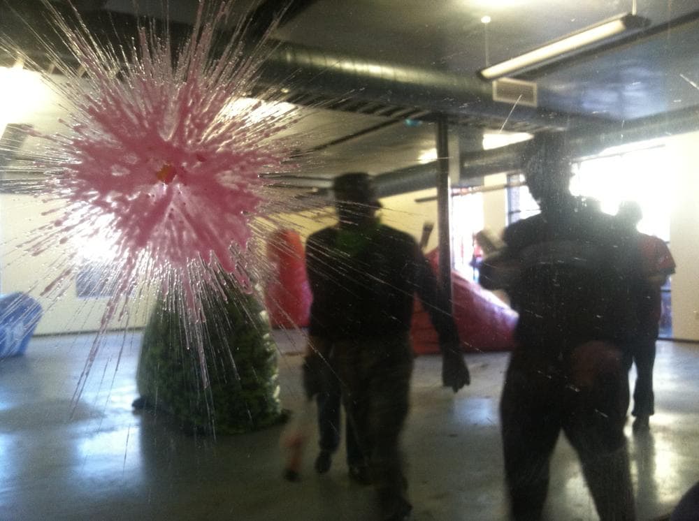 SCVNGR leaves its Kendall Square offices in style: paintball. (Curt Nickisch/WBUR)