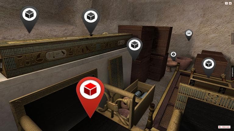 Animated image of a tomb at the Giza pyramids in Egypt, taken from the new interactive website that allows users to take a virtual tour of the pyramids and learn about objects Harvard archaeologists discovered in them. (Courtesy)