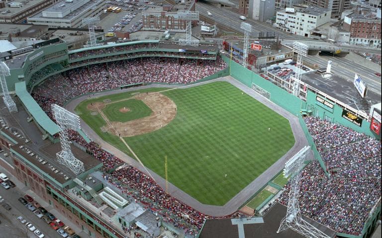 An aerial view of the Fenway Park which opened for its first game April 20, 1912, making it one of the nation's oldest stadiums. (AP Photo/Susan Walsh)