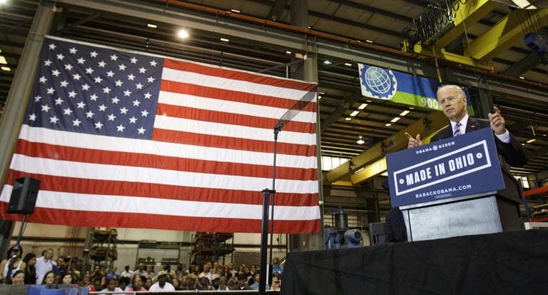 At M-7 Technologies on Wednesday in Youngstown, Ohio, Vice President Joe Biden pounced on Republican presidential challenger Mitt Romney, casting him as a corporate raider more interested in making profits than in the needs of workers. (AP)