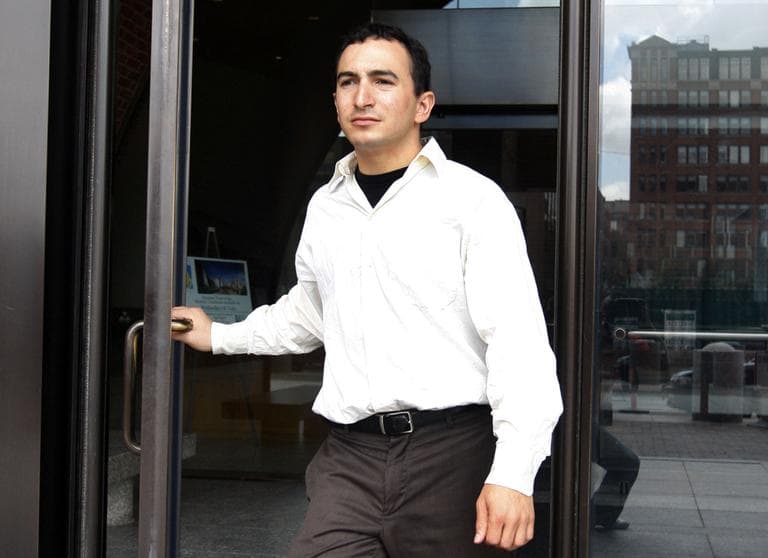 Joel Tenenbaum, a graduate student from Providence, R.I., leaves federal court, after taking the stand in his defense in his copyright-infringement trial in July, 2009, in Boston. (AP Photo/Bizuayehu Tesfaye)