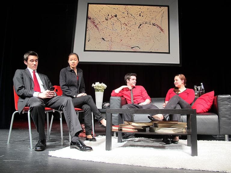 From left: Brendan Caulfield, 16, plays Alan; Minh-Y Tran, 18, plays Annette; Kyle Jackson, 18, plays Michael; Abby Ryan, 17, plays Veronica (Andrea Shea/WBUR)