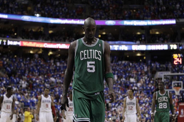 Kevin Garnett hangs his head, as the Celtics missed an opportunity to advance to the Eastern Conference Finals. (AP)
