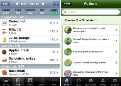 Apps like Lose It!, left, and One Small Act, right, help people track their behaviour. Lose It! tracks calorie intake, excercise and weight loss. One Small Act helps you find small actions to help lessen your impact on the environment. (Courtesy) 