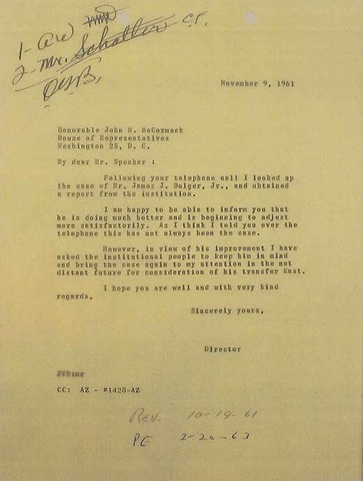 Click the image for a larger version of the Federal Bureau Of Prisons director&#039;s 1961 letter to John McCormack. (Courtesy of David Boeri)