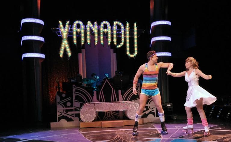 Ryan Overberg and McCaela Donovan in a scene from the SpeakEasy Stage Company production of &quot;Xanadu.&quot; (Craig Bailey/Perspective Photo, Courtesy of SpeakEasy Stage Company)