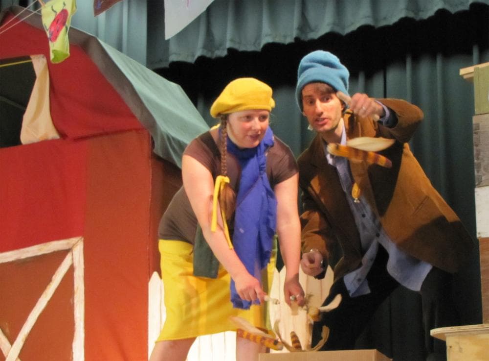 Actors with corncob bee puppets perform &quot;To Bee Or Not To Bee.&quot; (Piti Theatre Company)