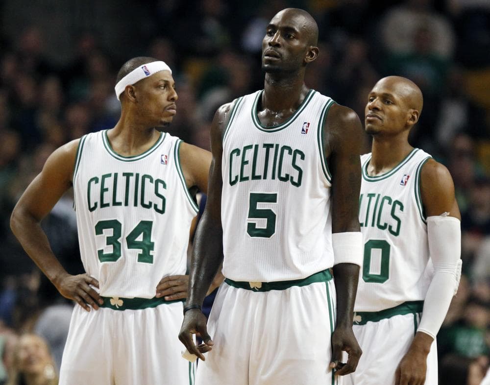 Paul Pierce, Kevin Garnett and Ray Allen (l-r) are in their fifth season as the Boston Celtics&#039; &#039;Big Three&#039;, but it could be their last one together. (AP)