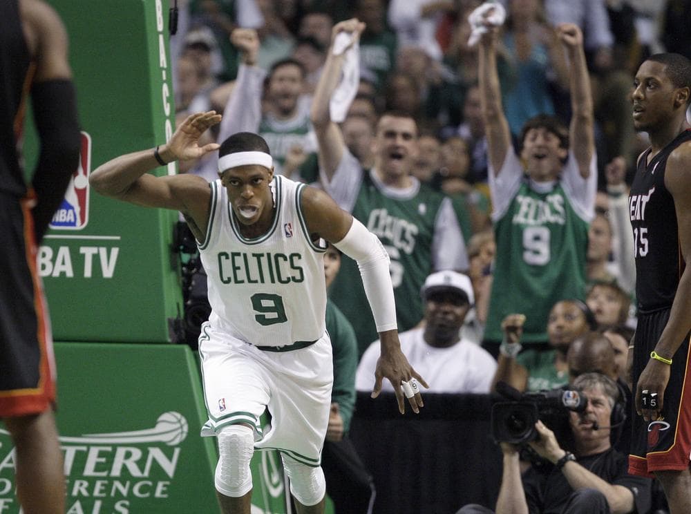 Celtics guard Rajon Rondo after sinking a basket during the third quarter Friday (AP)