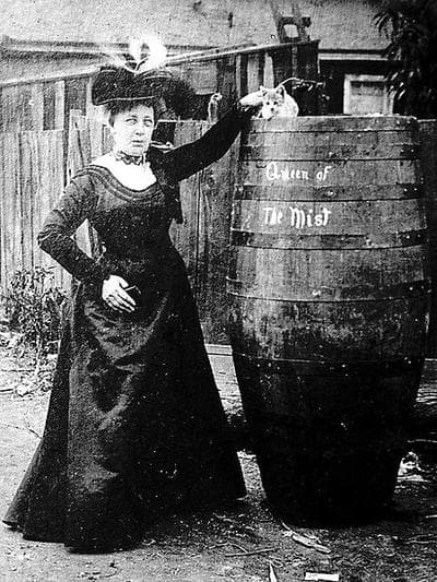 Annie Edson Taylor, the first person to go over Niagara Falls in a barrel and survive. The cat in the photo is likely the same cat that went over the falls in a test run.