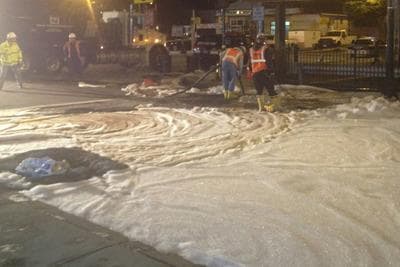 Crews work to clean up the fuel spill. (Courtesy @BostonFire)