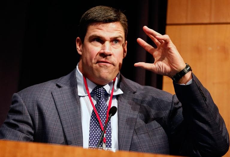 Former New England Patriots linebacker Ted Johnson speaks to the 9th Annual Sports-Related Conference on Concussion and Spine Injury in May. While NFL players get most of the media attention, studies show that females might suffer concussions at a higher rate than males. (AP)