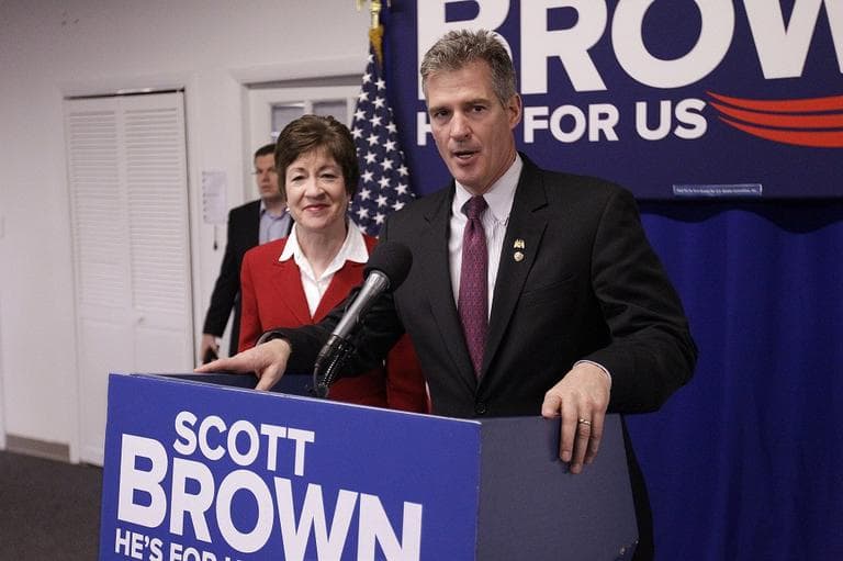 Sen. Susan Collins endorses Sen. Scott Brown for reelection in May. (AP Photo/Stephan Savoia)