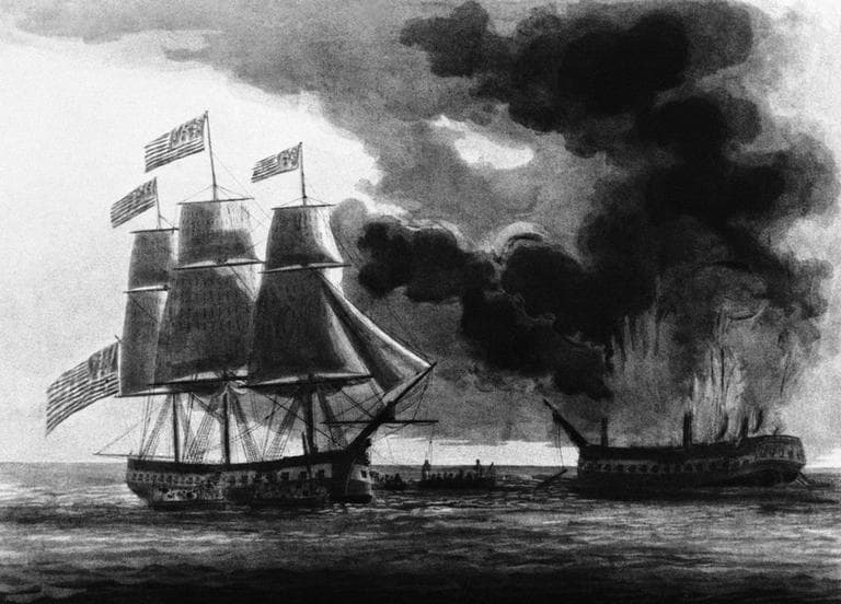 A 19th-century engraving shows the victory of the USS Constitution over the British Frigate Guerriere. (AP)