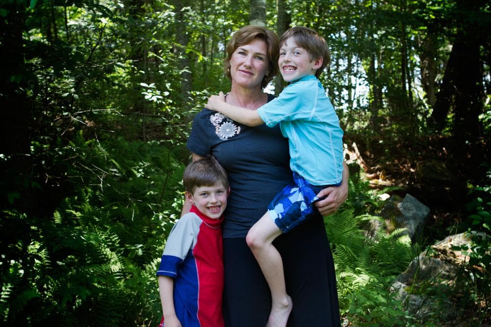 Barbara MacLeod with twin sons Rory, right, and Lane (Jesse Costa/WBUR)