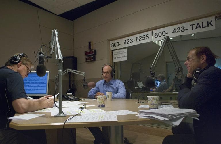 Economists Ken Rogoff and Allen Sinai in studio (Josh Berlinger/WBUR)