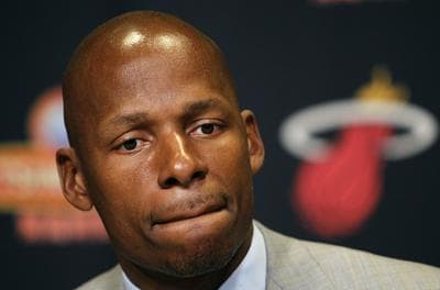 Guard Ray Allen listens to a question during a news conference after signing a contract with the Miami Heat NBA basketball team, Wednesday, July 11, 2012, in Miami. (AP)