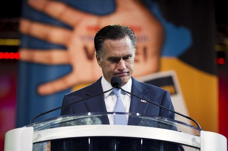Republican presidential candidate, former Massachusetts Gov. Mitt Romney pauses during a speech before the NAACP annual convention on Wednesday, in Houston, Texas. (AP)