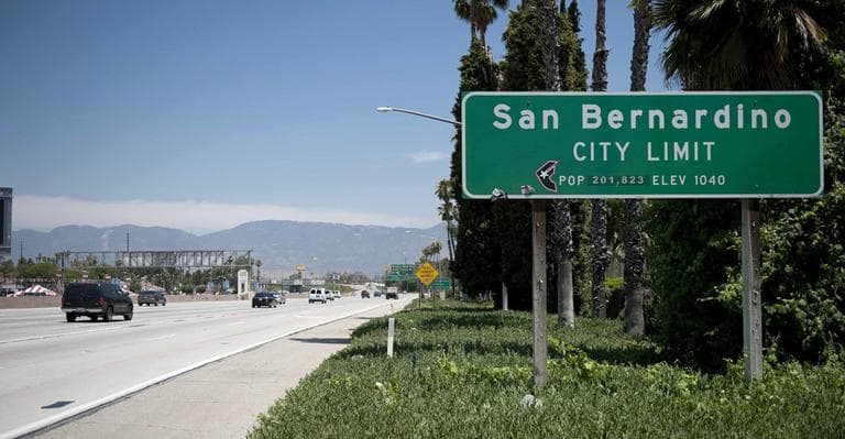 A San Bernardino sign on I-10 East in San Bernardino, Calif. (AP)