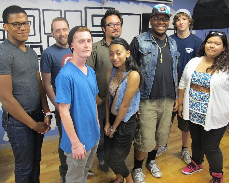 The group of students from Raw Art Works that worked to create the &quot;Make it Out&quot; video. (Andrea Shea/WBUR)