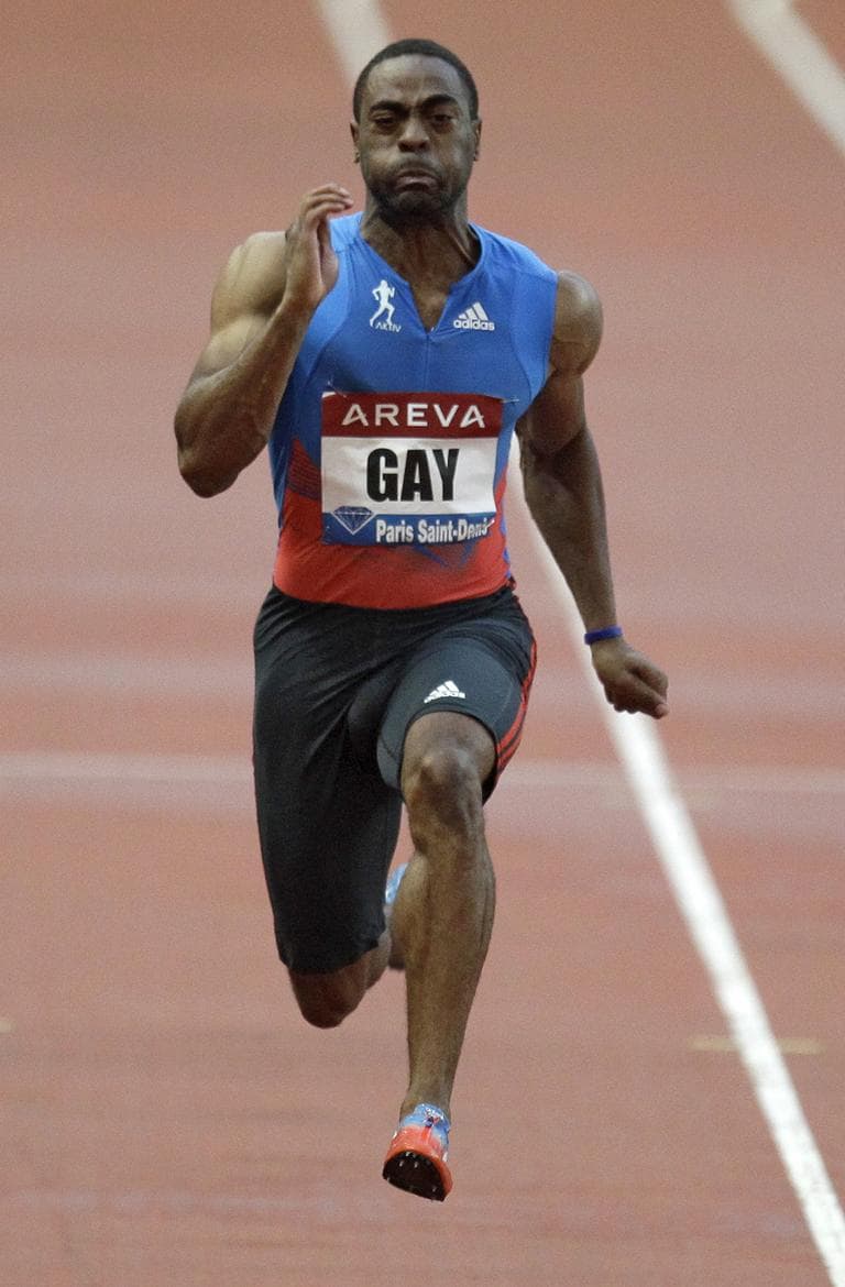 Tyson Gay of USA wins the 100m men's race at the IAF Diamond League athletics meeting at the Stade de France in Saint-Denis, north of Paris, 2012. (AP)