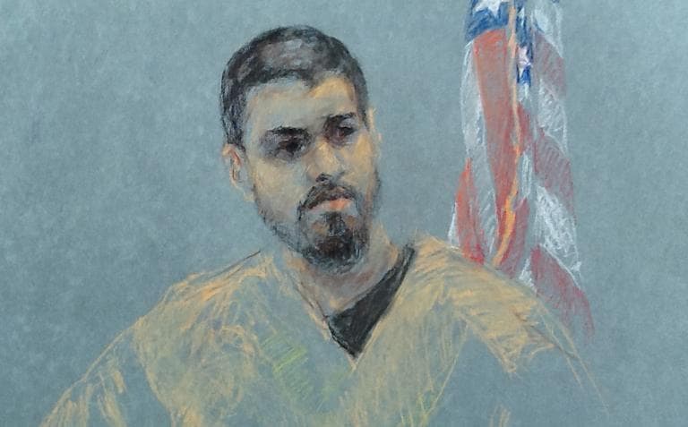 Rezwan Ferdaus pleads guilty to terror charges in a Boston courtroom Friday. (Margaret Small for WBUR)