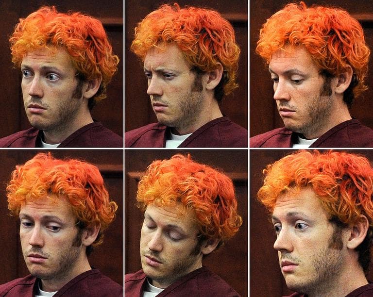 This photo combination shows a variety of facial expressions of James E. Holmes during his appearance at Arapahoe County District Court on Monday. (AP)