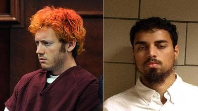 James E. Holmes (left) appears in Arapahoe County District Court in Centennial, Colo. Rezwan Ferdaus (right) allegedly plotted to fly explosives-packed model planes into the Pentagon and U.S. Capitol. (Department of Justice/AP/Denver Post, RJ Sangosti, Pool)