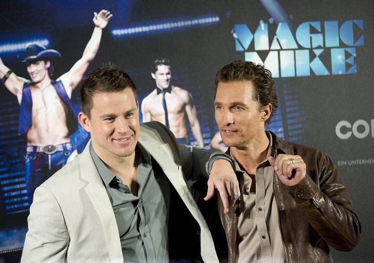 Matthew McConaughey, right, and Channing Tatum, left, pose during a photo call for the movie "Magic Mike" in Berlin, Germany. (AP)