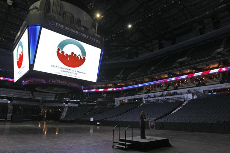 Democratic National Committee Chair Debbie Wasserman Schultz speaks at Time Warner Cable Arena during a media walk through for the Democratic National Convention in Charlotte, N.C., Tuesday, June 5, 2012. (AP)