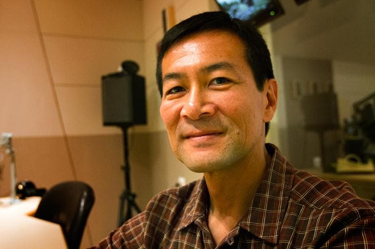 Author Don Lee at Here & Now studios at WBUR in Boston. (Jesse Costa/Here & Now)