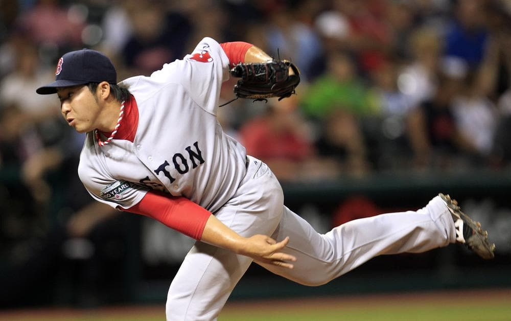 Red Sox relief pitcher Junichi Tazawa delivers in the seventh inning of last night's game in Cleveland. (AP Photo)