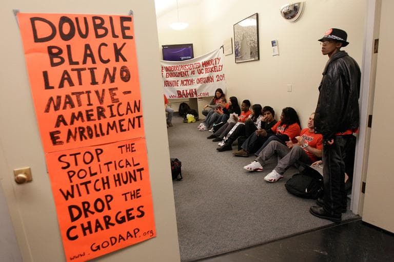 On April 6, protesters and students stage a sit-in at the University of California in Berkeley. The U.S. Supreme Court is set to revisit the thorny issue of affirmative action less than a decade after it endorsed the use of race as a factor in college admissions. (AP)