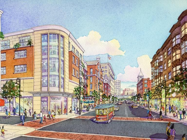 An artist's rendering of MGM's proposed resort-style casino in Downtown Springfield (Courtesy)