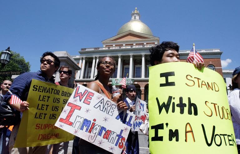 In this May 25, 2010, file photo, activists march from the State House en route to Sen. Scott Brown's office to ask for his support for the federal immigration law known as the DREAM Act. (AP File)