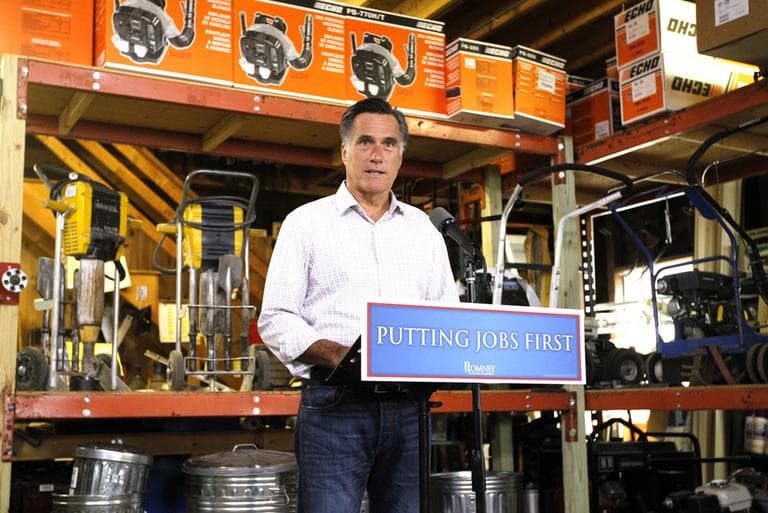 In this July 6, 2012 file photo, Republican presidential candidate, former Massachusetts Gov. Mitt Romney speaks about job numbers, at Bradley's Hardware in Wolfeboro, N.H. (AP)