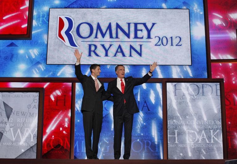 Republican presidential nominee Mitt Romney and his running mate, Rep. Paul Ryan at the RNC Thursday night. (AP)